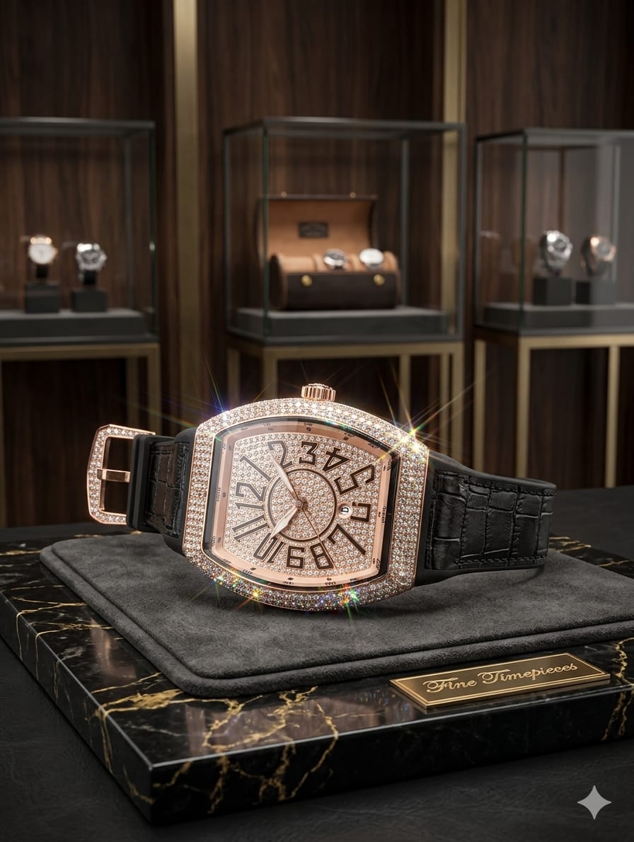 Luxury Diamond-Set Tonneau Watch – Rose Gold Statement Piece